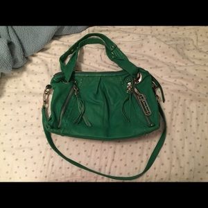 Green real leather satchel